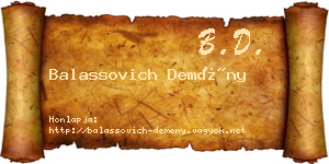Balassovich Demény névjegykártya